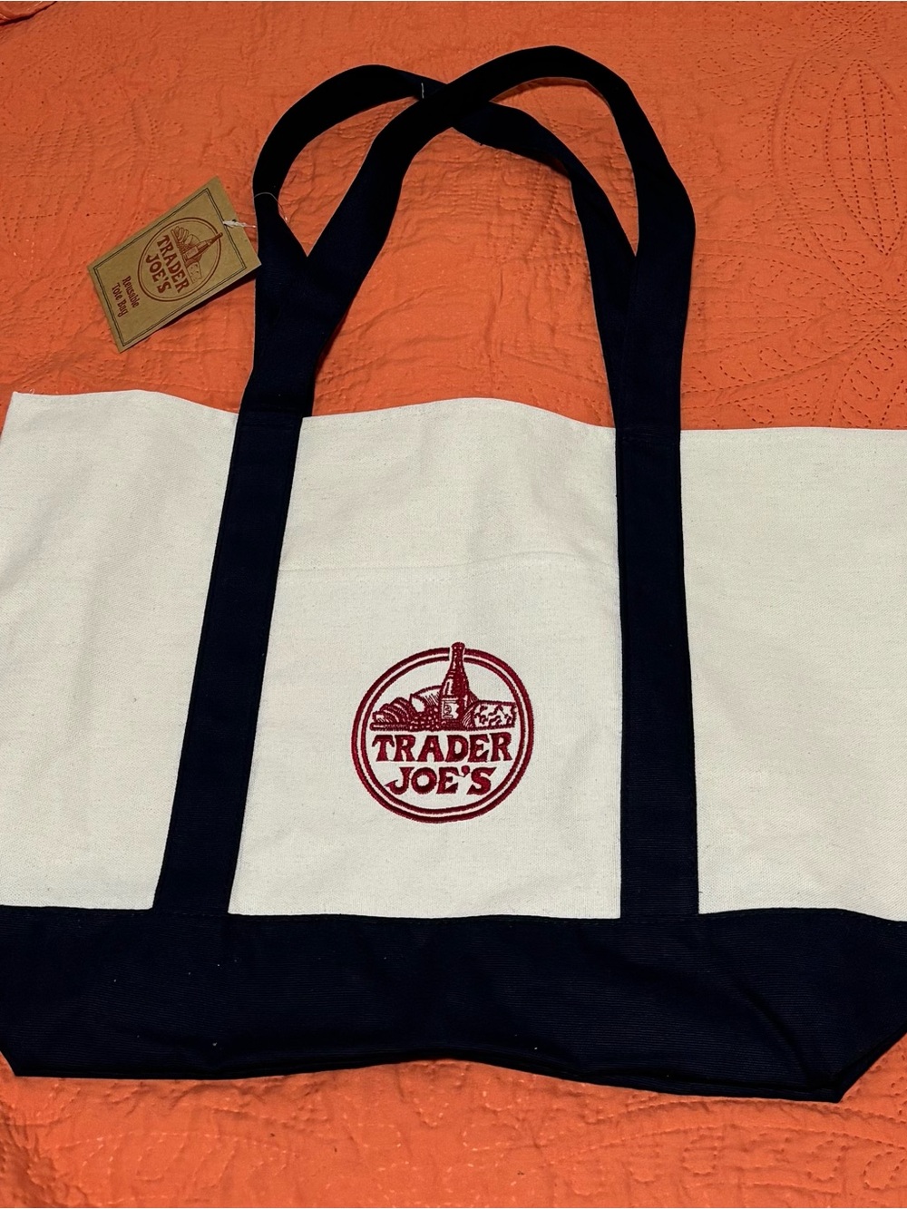 Trader Joe's Canvas Tote Bag in White and Black